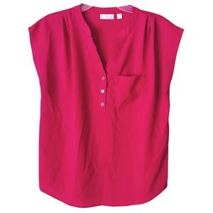 NY&C NEW YORK & COMPANY Barbie Pink Round Collar V Neck Popover Tunic To…